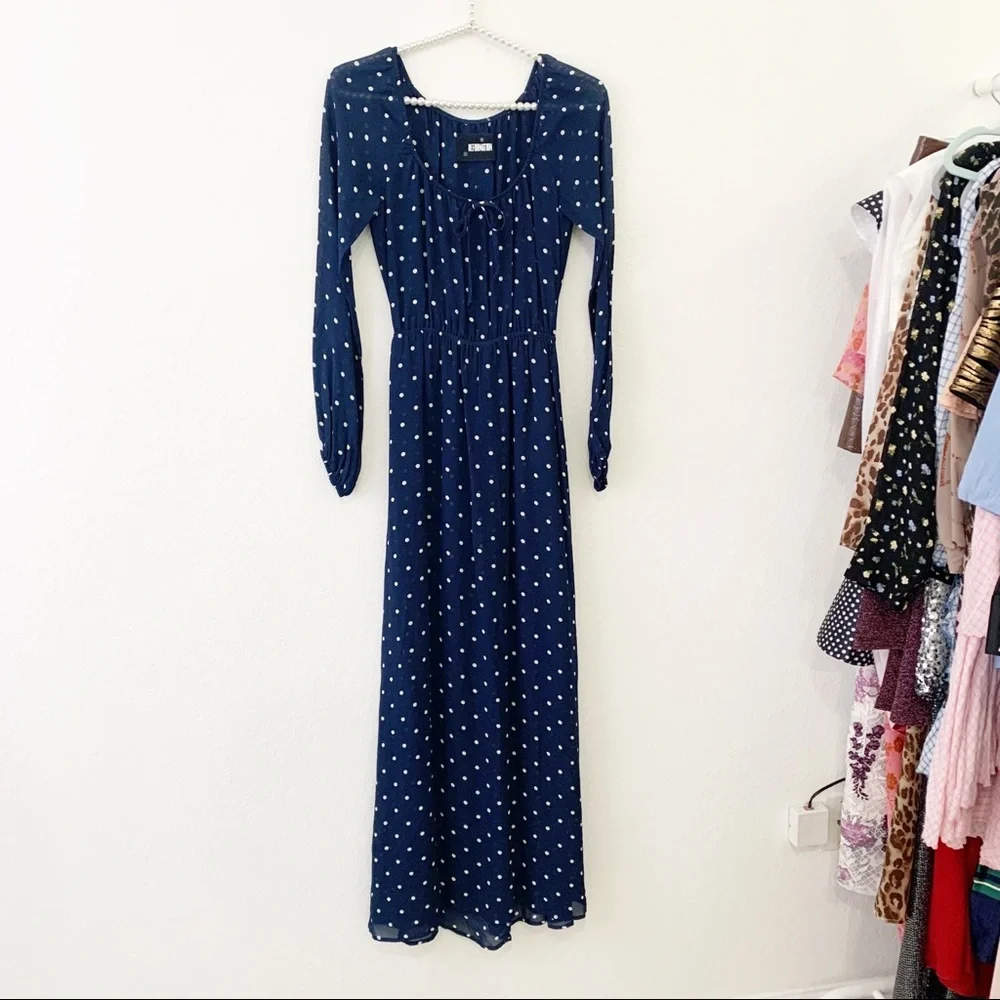 REFORMATION Augusta Dress Punto Polka Dot Navy XS - Picture 5 of 13